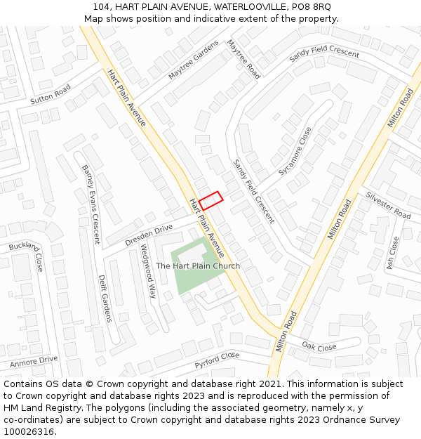 104, HART PLAIN AVENUE, WATERLOOVILLE, PO8 8RQ: Location map and indicative extent of plot