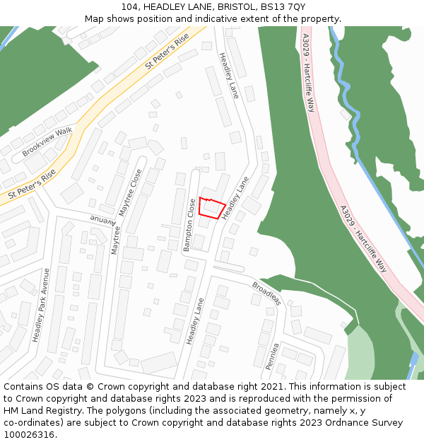104, HEADLEY LANE, BRISTOL, BS13 7QY: Location map and indicative extent of plot