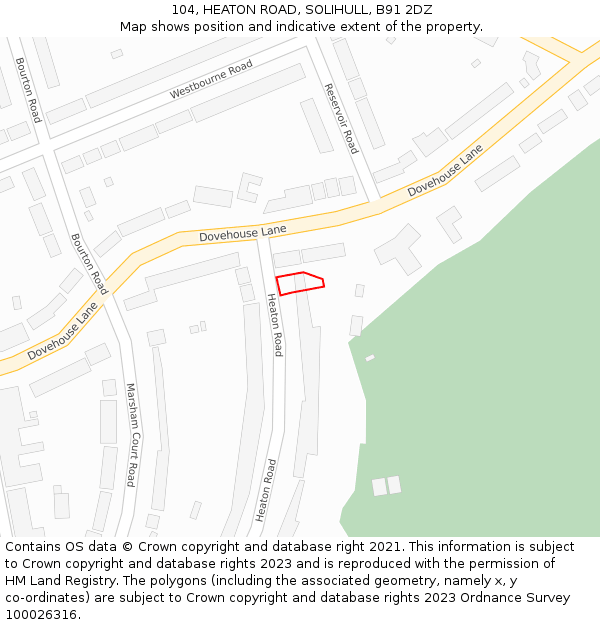 104, HEATON ROAD, SOLIHULL, B91 2DZ: Location map and indicative extent of plot