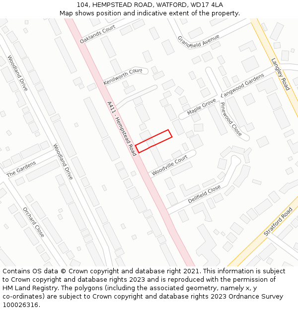 104, HEMPSTEAD ROAD, WATFORD, WD17 4LA: Location map and indicative extent of plot