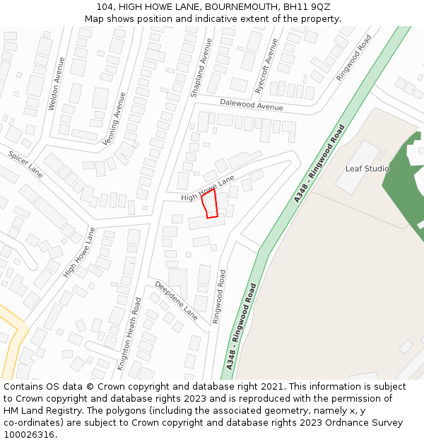 104, HIGH HOWE LANE, BOURNEMOUTH, BH11 9QZ: Location map and indicative extent of plot