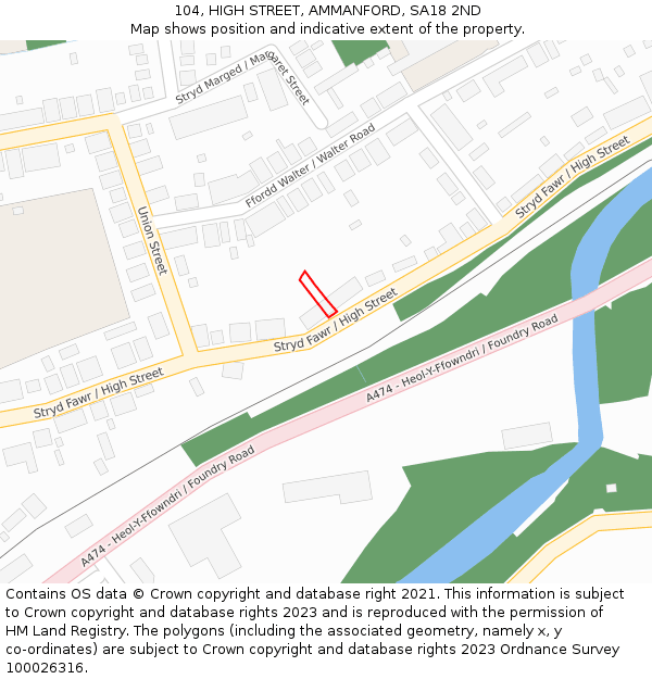 104, HIGH STREET, AMMANFORD, SA18 2ND: Location map and indicative extent of plot