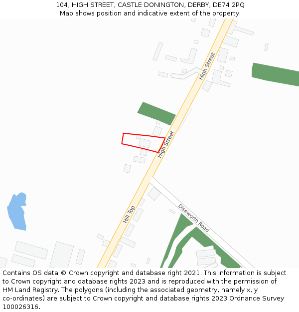 104, HIGH STREET, CASTLE DONINGTON, DERBY, DE74 2PQ: Location map and indicative extent of plot