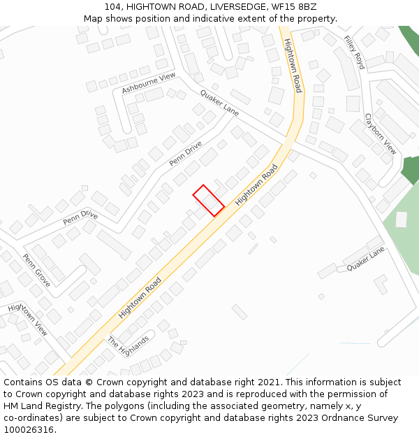 104, HIGHTOWN ROAD, LIVERSEDGE, WF15 8BZ: Location map and indicative extent of plot