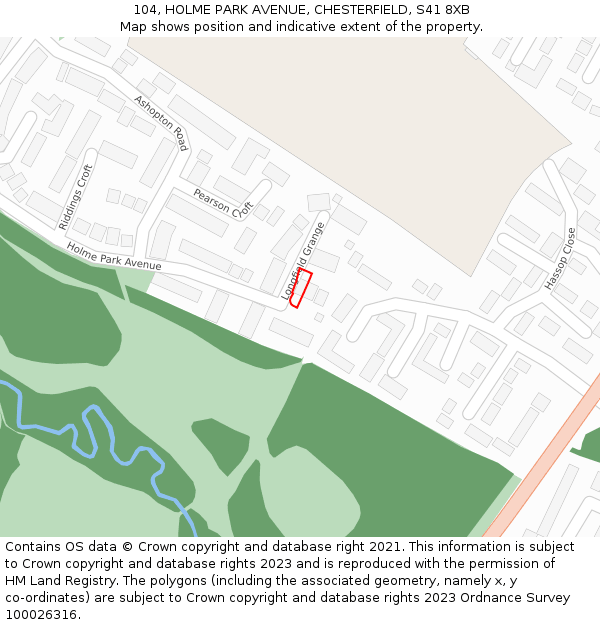 104, HOLME PARK AVENUE, CHESTERFIELD, S41 8XB: Location map and indicative extent of plot