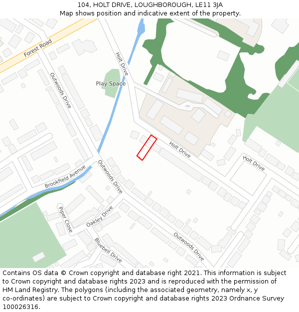 104, HOLT DRIVE, LOUGHBOROUGH, LE11 3JA: Location map and indicative extent of plot