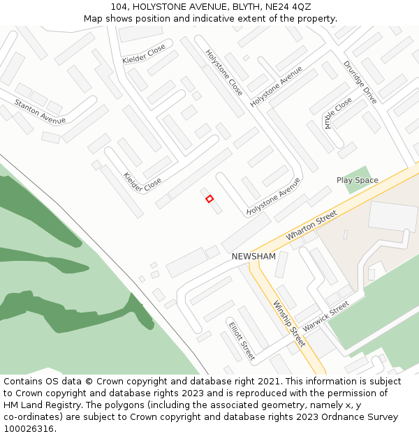 104, HOLYSTONE AVENUE, BLYTH, NE24 4QZ: Location map and indicative extent of plot