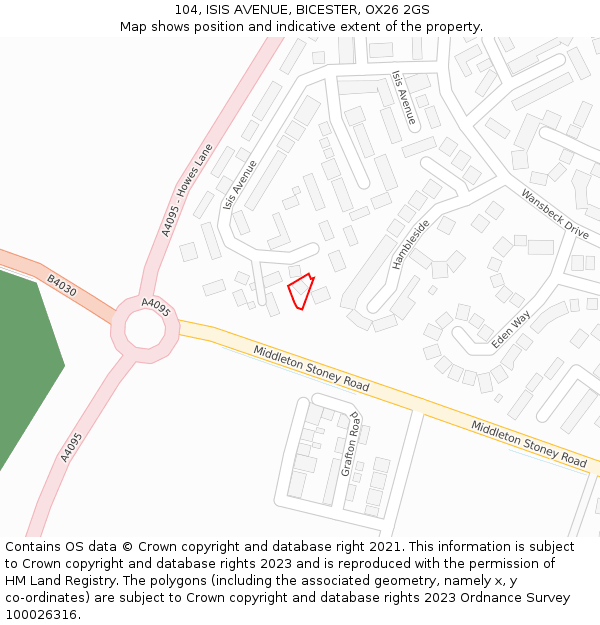 104, ISIS AVENUE, BICESTER, OX26 2GS: Location map and indicative extent of plot