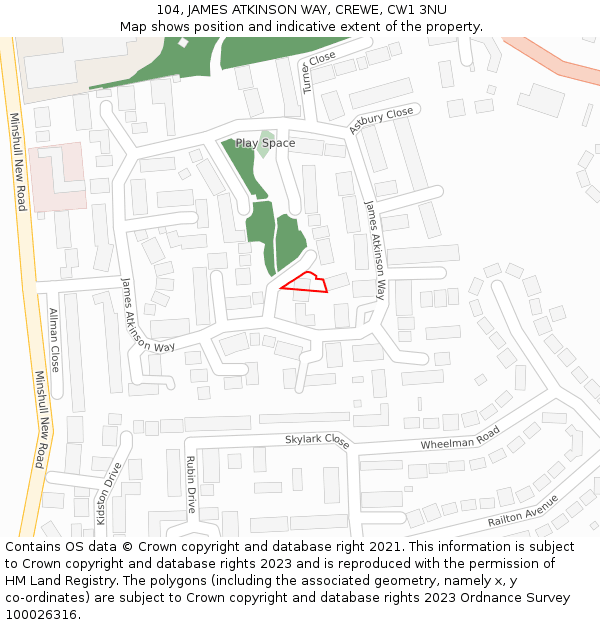 104, JAMES ATKINSON WAY, CREWE, CW1 3NU: Location map and indicative extent of plot