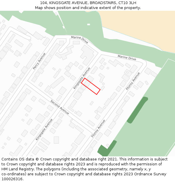 104, KINGSGATE AVENUE, BROADSTAIRS, CT10 3LH: Location map and indicative extent of plot