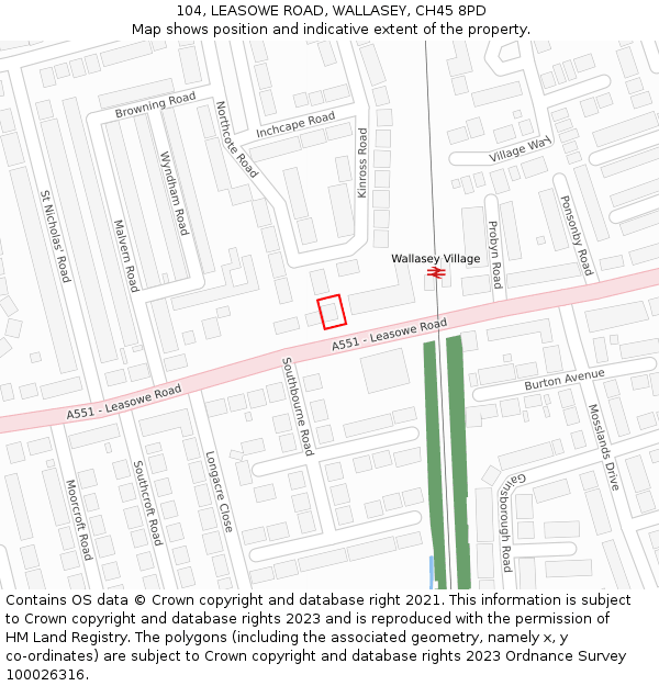 104, LEASOWE ROAD, WALLASEY, CH45 8PD: Location map and indicative extent of plot