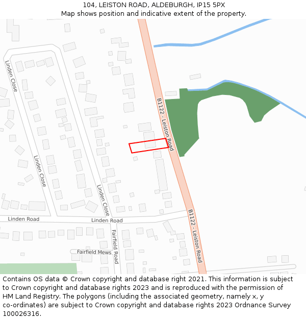 104, LEISTON ROAD, ALDEBURGH, IP15 5PX: Location map and indicative extent of plot