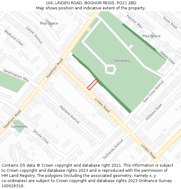 104, LINDEN ROAD, BOGNOR REGIS, PO21 2BD: Location map and indicative extent of plot