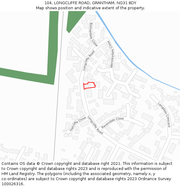 104, LONGCLIFFE ROAD, GRANTHAM, NG31 8DY: Location map and indicative extent of plot