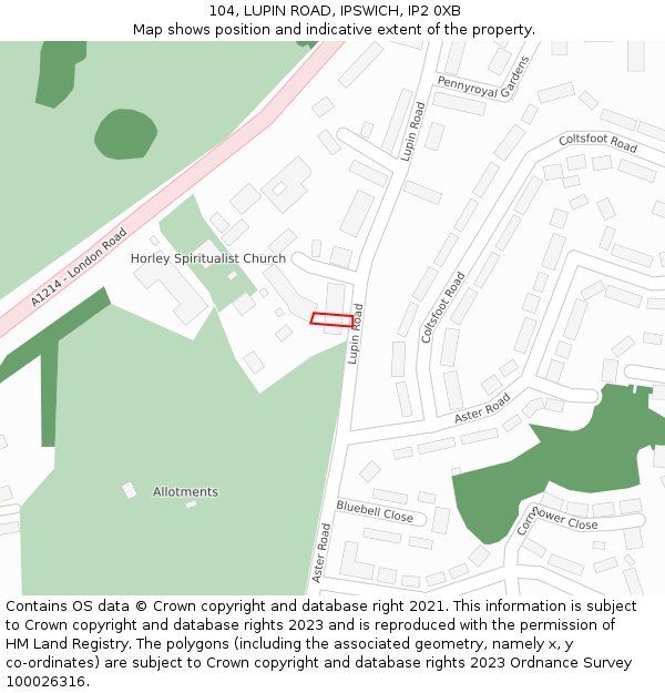 104, LUPIN ROAD, IPSWICH, IP2 0XB: Location map and indicative extent of plot