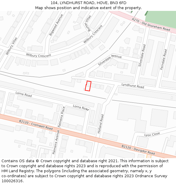 104, LYNDHURST ROAD, HOVE, BN3 6FD: Location map and indicative extent of plot
