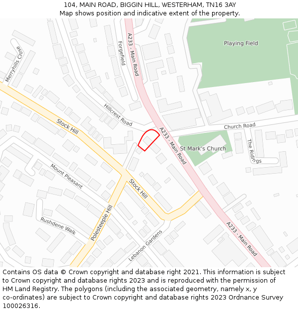 104, MAIN ROAD, BIGGIN HILL, WESTERHAM, TN16 3AY: Location map and indicative extent of plot