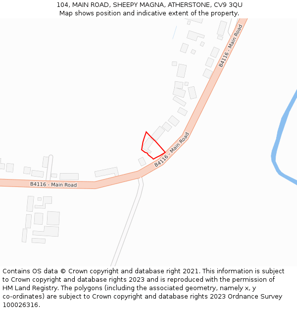 104, MAIN ROAD, SHEEPY MAGNA, ATHERSTONE, CV9 3QU: Location map and indicative extent of plot