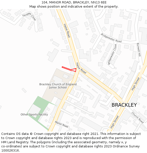 104, MANOR ROAD, BRACKLEY, NN13 6EE: Location map and indicative extent of plot