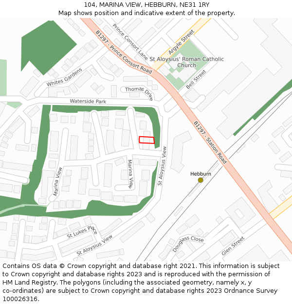 104, MARINA VIEW, HEBBURN, NE31 1RY: Location map and indicative extent of plot