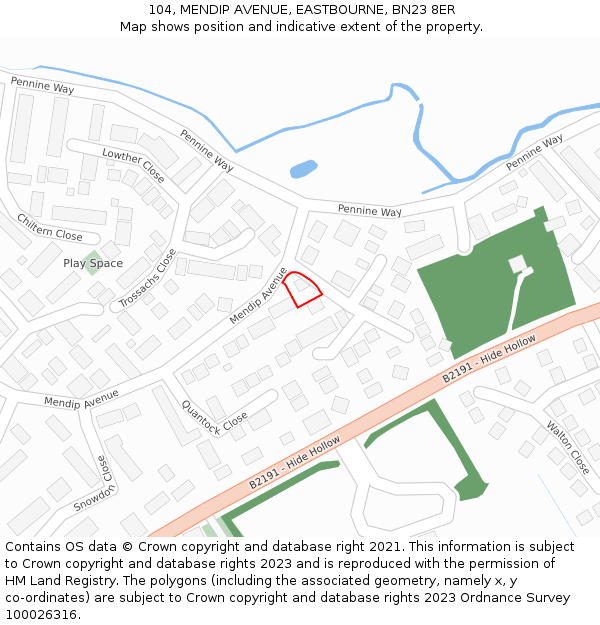 104, MENDIP AVENUE, EASTBOURNE, BN23 8ER: Location map and indicative extent of plot