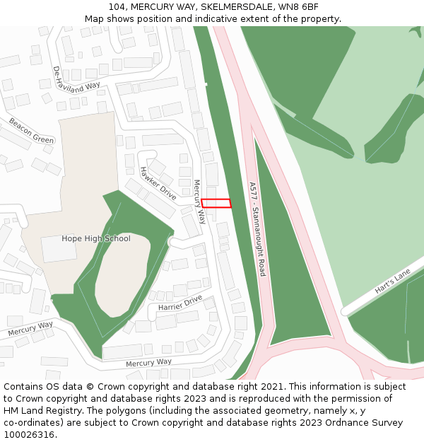 104, MERCURY WAY, SKELMERSDALE, WN8 6BF: Location map and indicative extent of plot