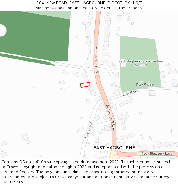 104, NEW ROAD, EAST HAGBOURNE, DIDCOT, OX11 9JZ: Location map and indicative extent of plot