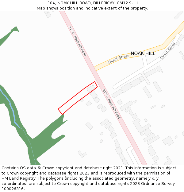 104, NOAK HILL ROAD, BILLERICAY, CM12 9UH: Location map and indicative extent of plot