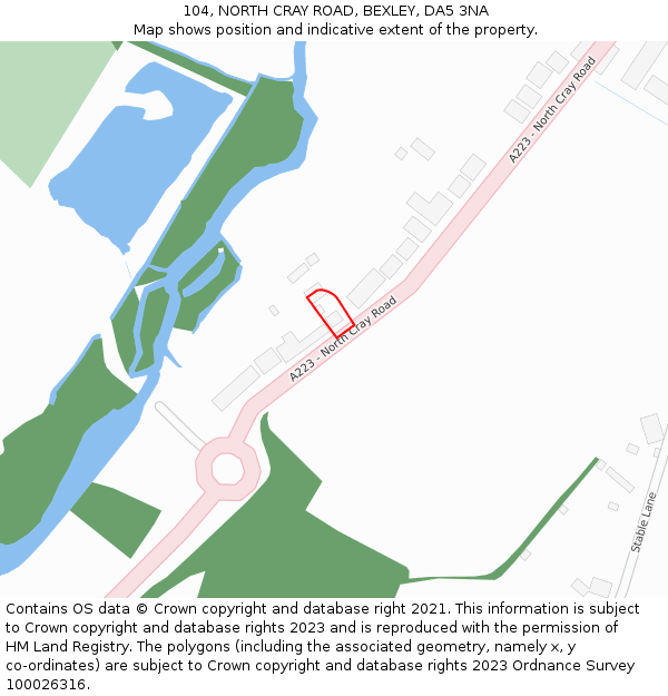 104, NORTH CRAY ROAD, BEXLEY, DA5 3NA: Location map and indicative extent of plot