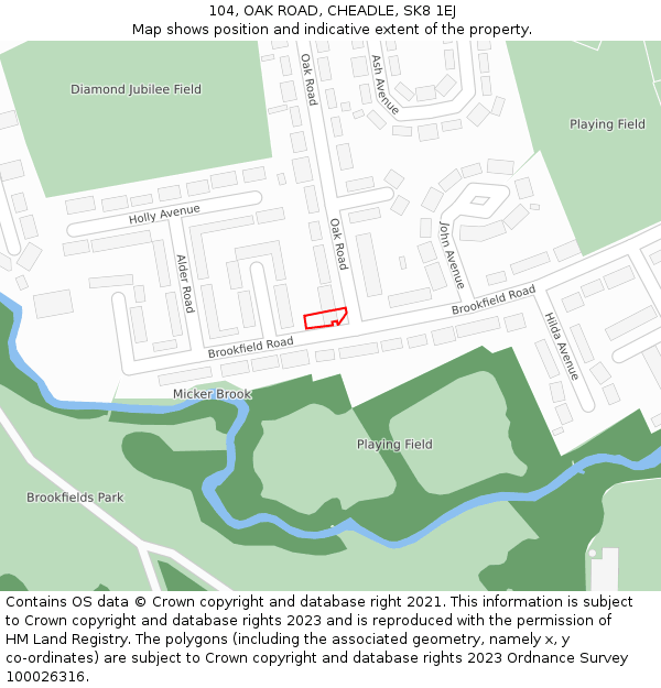 104, OAK ROAD, CHEADLE, SK8 1EJ: Location map and indicative extent of plot