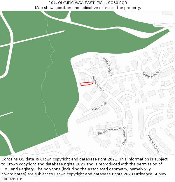 104, OLYMPIC WAY, EASTLEIGH, SO50 8QR: Location map and indicative extent of plot