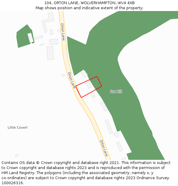 104, ORTON LANE, WOLVERHAMPTON, WV4 4XB: Location map and indicative extent of plot