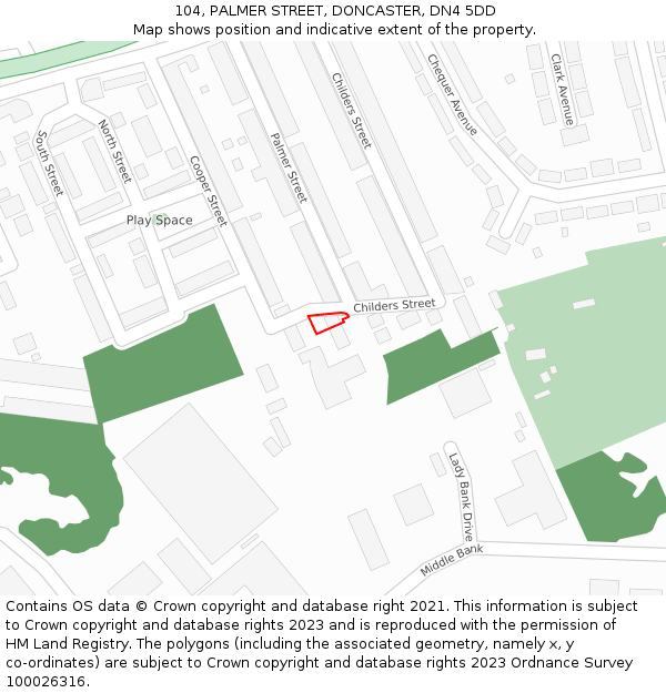 104, PALMER STREET, DONCASTER, DN4 5DD: Location map and indicative extent of plot