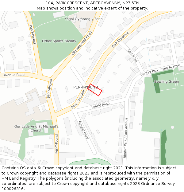 104, PARK CRESCENT, ABERGAVENNY, NP7 5TN: Location map and indicative extent of plot