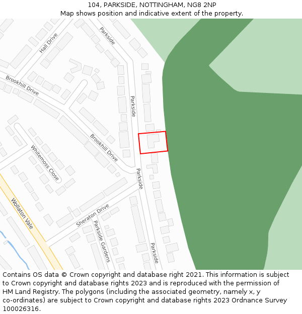 104, PARKSIDE, NOTTINGHAM, NG8 2NP: Location map and indicative extent of plot