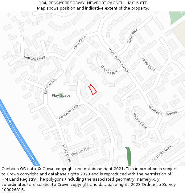 104, PENNYCRESS WAY, NEWPORT PAGNELL, MK16 8TT: Location map and indicative extent of plot