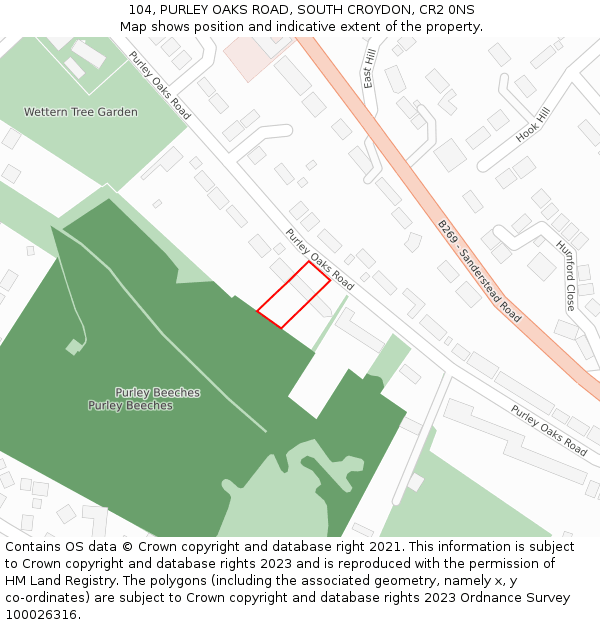 104, PURLEY OAKS ROAD, SOUTH CROYDON, CR2 0NS: Location map and indicative extent of plot