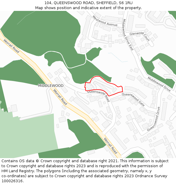 104, QUEENSWOOD ROAD, SHEFFIELD, S6 1RU: Location map and indicative extent of plot