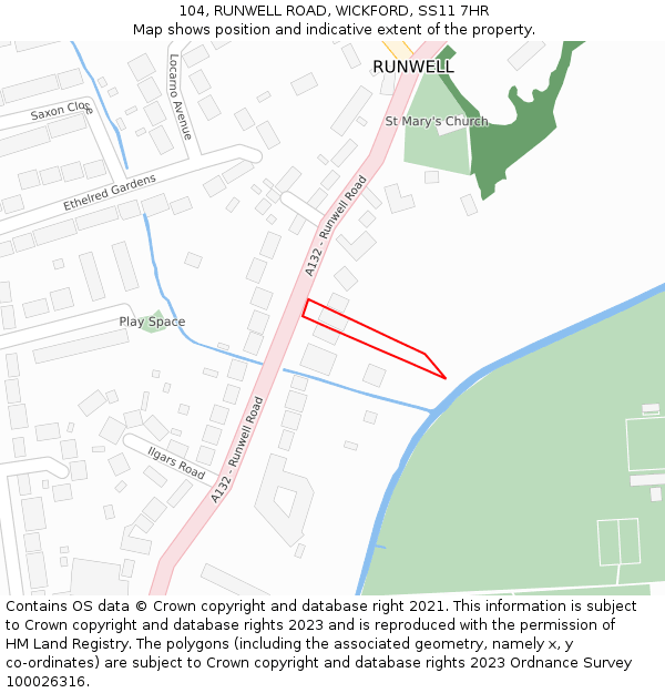 104, RUNWELL ROAD, WICKFORD, SS11 7HR: Location map and indicative extent of plot