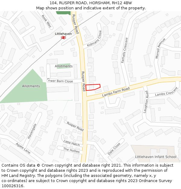 104, RUSPER ROAD, HORSHAM, RH12 4BW: Location map and indicative extent of plot