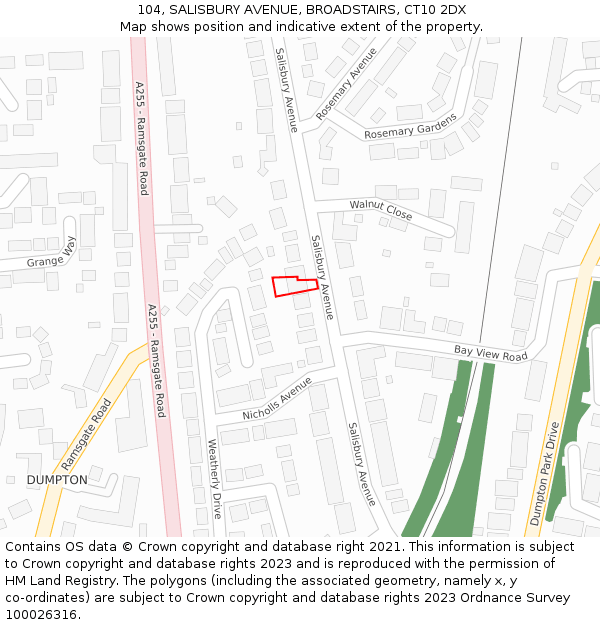 104, SALISBURY AVENUE, BROADSTAIRS, CT10 2DX: Location map and indicative extent of plot