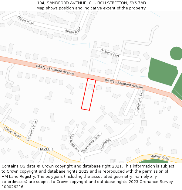 104, SANDFORD AVENUE, CHURCH STRETTON, SY6 7AB: Location map and indicative extent of plot