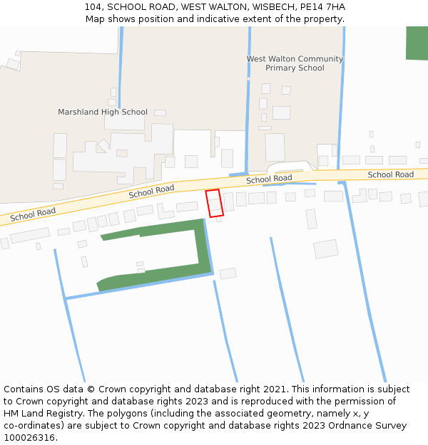 104, SCHOOL ROAD, WEST WALTON, WISBECH, PE14 7HA: Location map and indicative extent of plot