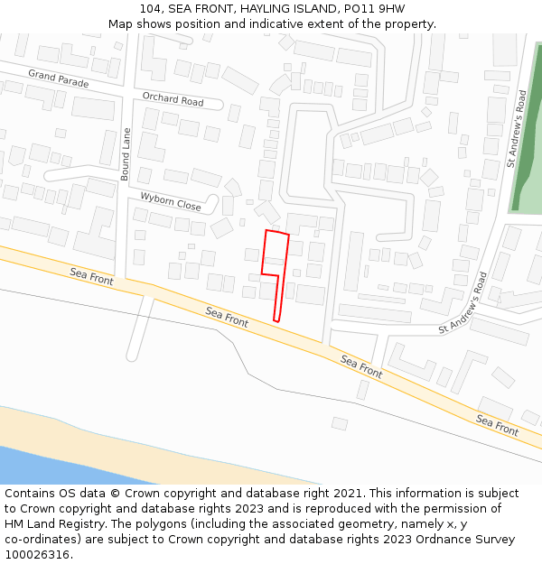 104, SEA FRONT, HAYLING ISLAND, PO11 9HW: Location map and indicative extent of plot