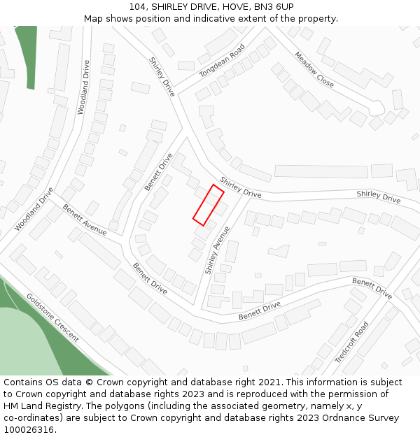 104, SHIRLEY DRIVE, HOVE, BN3 6UP: Location map and indicative extent of plot