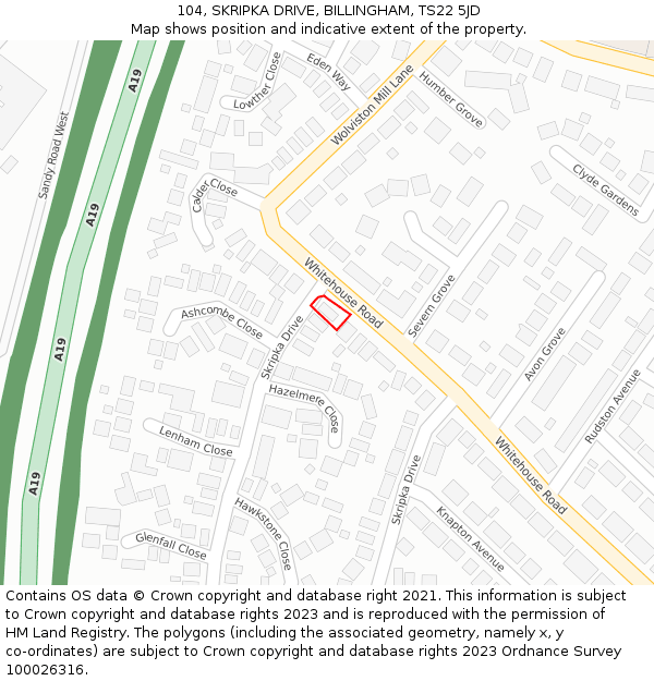 104, SKRIPKA DRIVE, BILLINGHAM, TS22 5JD: Location map and indicative extent of plot