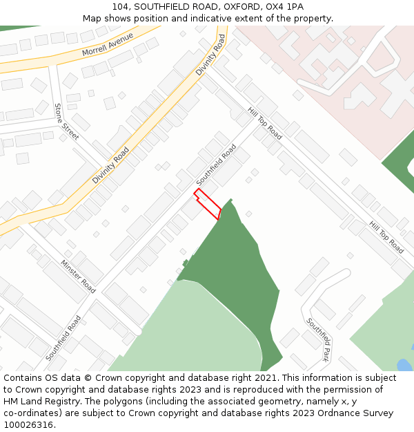 104, SOUTHFIELD ROAD, OXFORD, OX4 1PA: Location map and indicative extent of plot