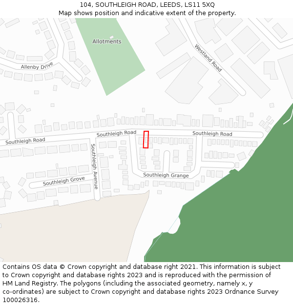 104, SOUTHLEIGH ROAD, LEEDS, LS11 5XQ: Location map and indicative extent of plot
