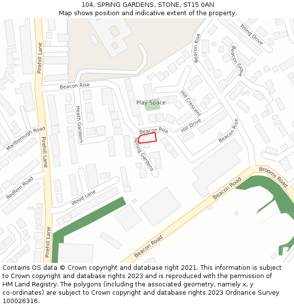 104, SPRING GARDENS, STONE, ST15 0AN: Location map and indicative extent of plot