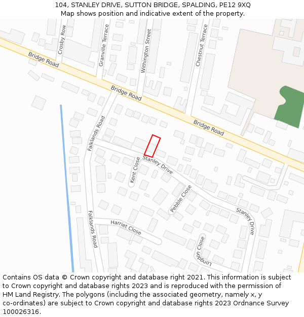 104, STANLEY DRIVE, SUTTON BRIDGE, SPALDING, PE12 9XQ: Location map and indicative extent of plot